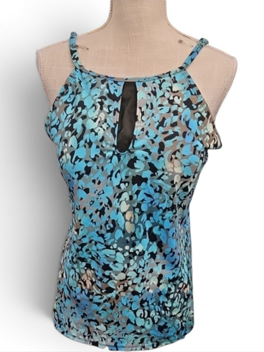 St. John's Bay Blue Multi-Print Tankini Top